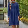 Women's Round-neck Solid-color Loose Casual Cotton And Linen Dress