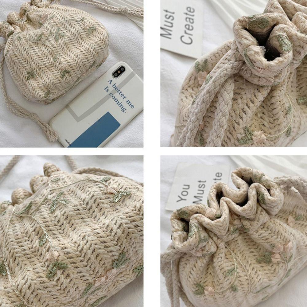 Elegant Straw Bag Lace Woven Beach Bag Leisure Drawstring Bucket Bag  Vacation