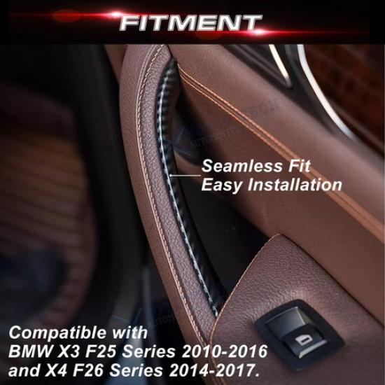 For BMW X3 F25 X4 F26 Black Beige Carbon Interior Door Handle Panel Cover Trim