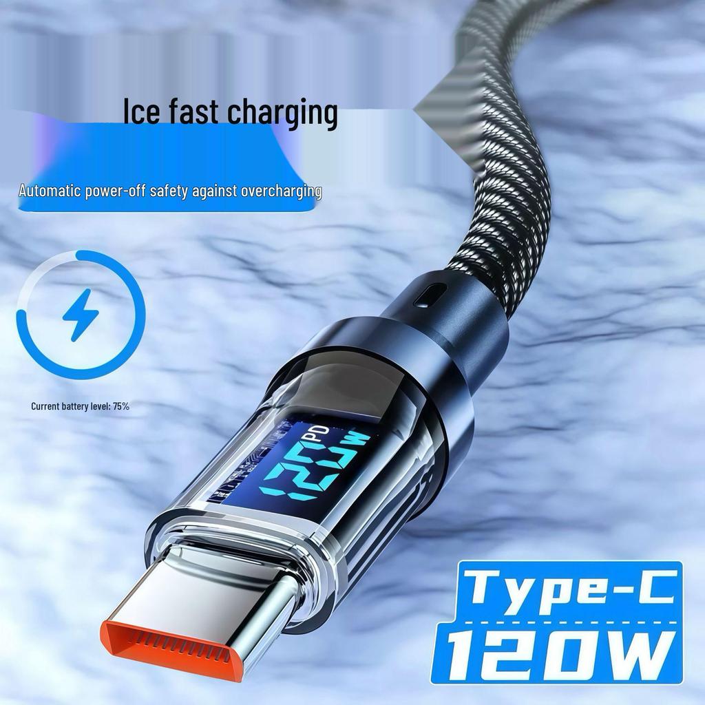 120W Transparent Digital Display Data Cable for Xiaomi, Huawei, Apple, Samsung - Fast Charging & Fully Compatible