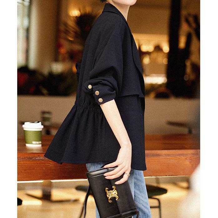 

короткий плащ, маленький костюм, новое пальто весна-осень, женский весенний костюм, темно-синий топ L темно-синий