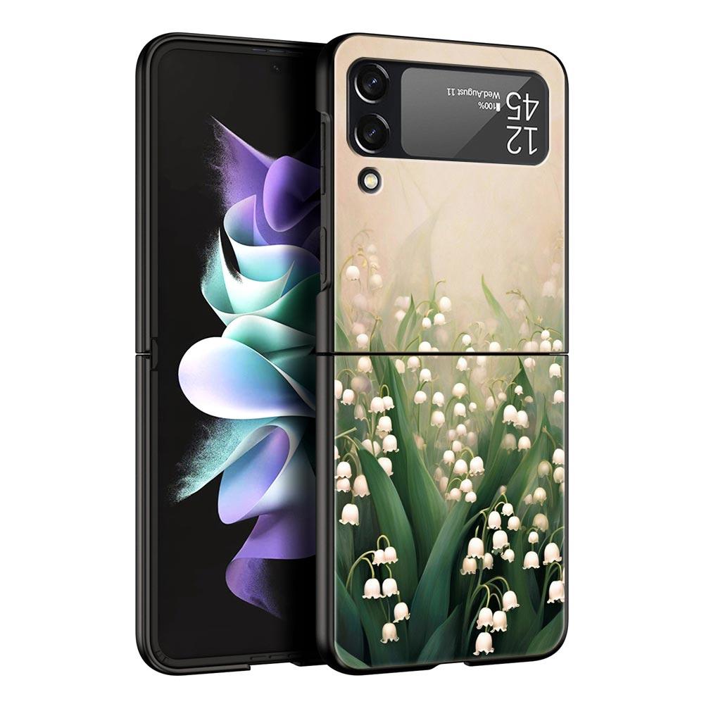 Maiglöckchen Klar Floral Hart-PC Handyhülle Für Samsung Galaxy Z Flip 7 6 5 4 Schwarze Abdeckung Für Galaxy Z Flip3 Faltbare Tasche