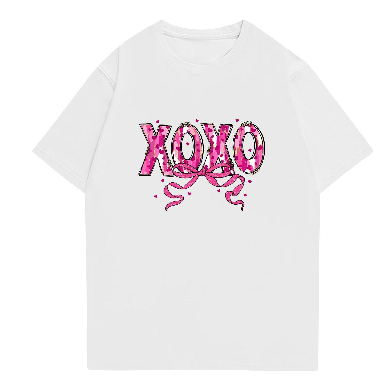 

Жіноча літня мода повсякденний принт круглий виріз короткий рукав топ блузка M білий