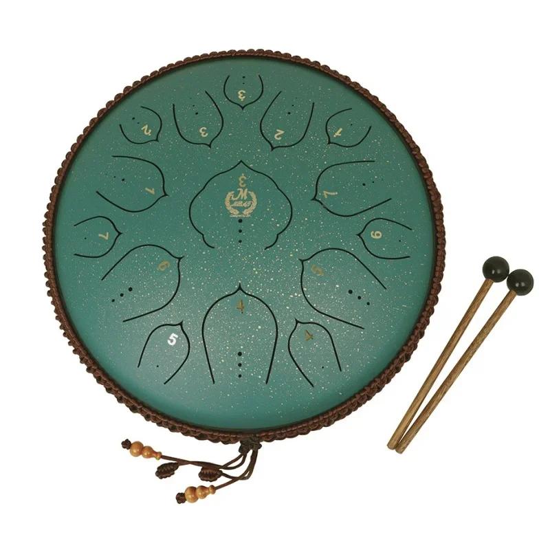 14 Inch 15 Tone Drum Steel Tongue Drum with Handbag Drumsticks Percussion Psychotherapy Meditation Instrument Gift for Beginner