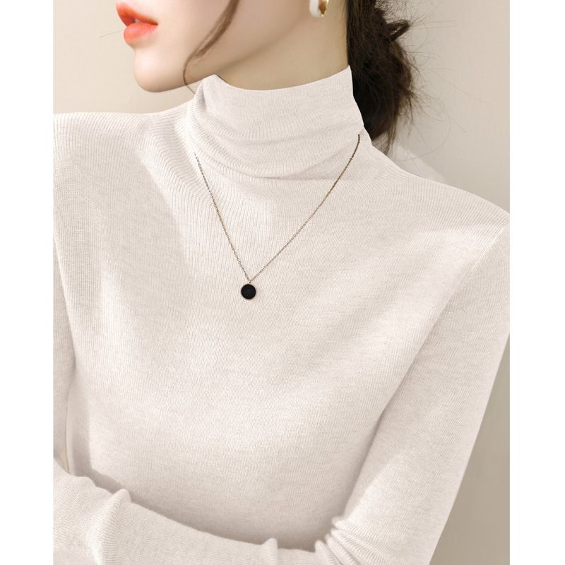 

French Style Heaps Collar Wool Chic and Beautiful Bottoming Shirt Beige White L