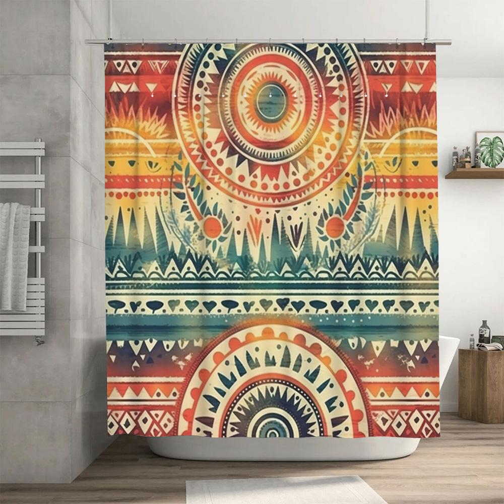 Colorful Boho Mandala Shower Curtain Printed Waterproof Fabric for Home Decor Bathrooms Orange Red Teal Blue Abstract Pattern Si