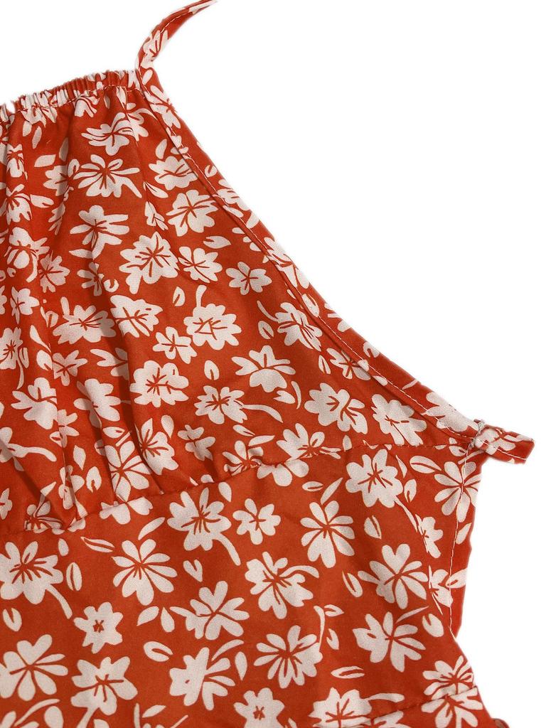 Auf Lager: 2025 Neues Europäisches und Amerikanisches Schlankes Floral-Spaghettiträger-Rückenfreies Kurzes Kleid - Frühling/Sommer