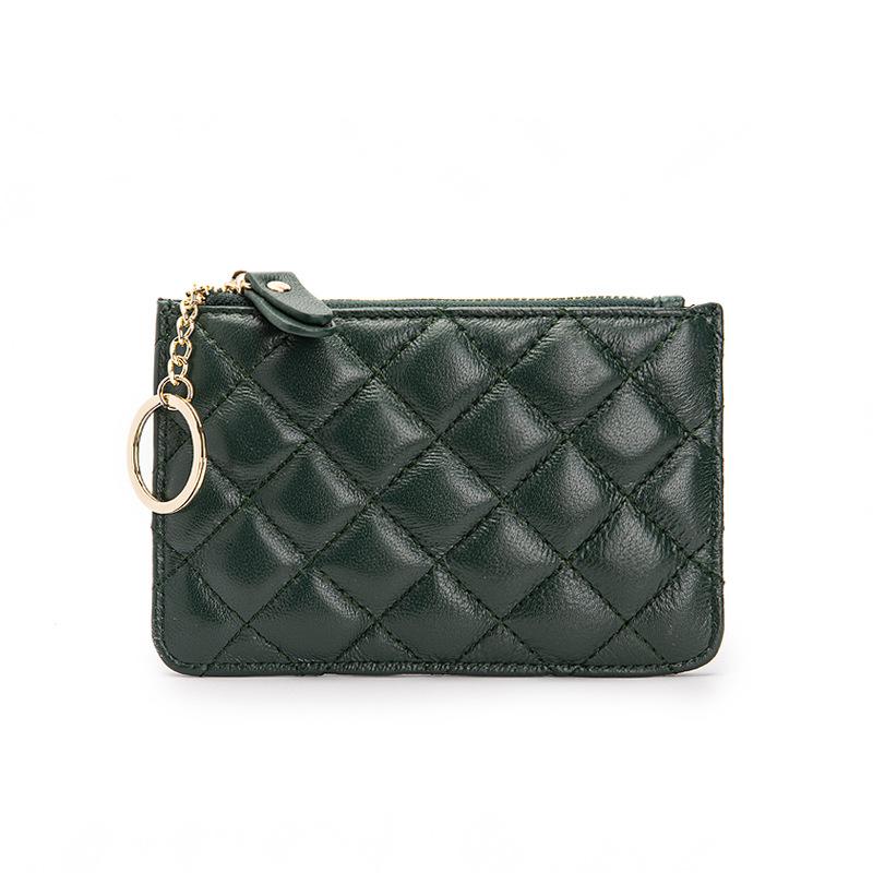 

Женский чехол для ключей из овчины с ромбом, мягкая поверхность, сумка для хранения мелочи, кожаный многофункциональный ультратонкий чехол для карт зелёный