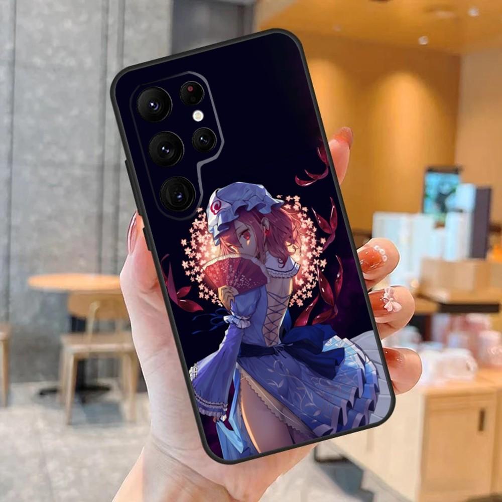 Touhou Project Yuyuko Phone Case For SamsungS24,S23,S22,S21,Ultra Pro S10,S30Plus,S9,20lite Black Cover