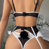 Women Sexy Heart and Floral Lace with Steel Ring Gathered Bra Paired Bow Maid Bottom Lingerie