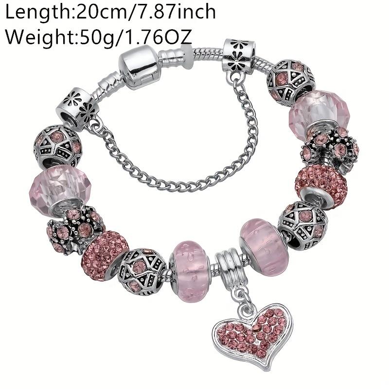 Brățară cu pandantiv inimă roz Fashion Creative Diy Brățară argintie pentru femei Brățară cu inimă de dragoste pentru cuplu