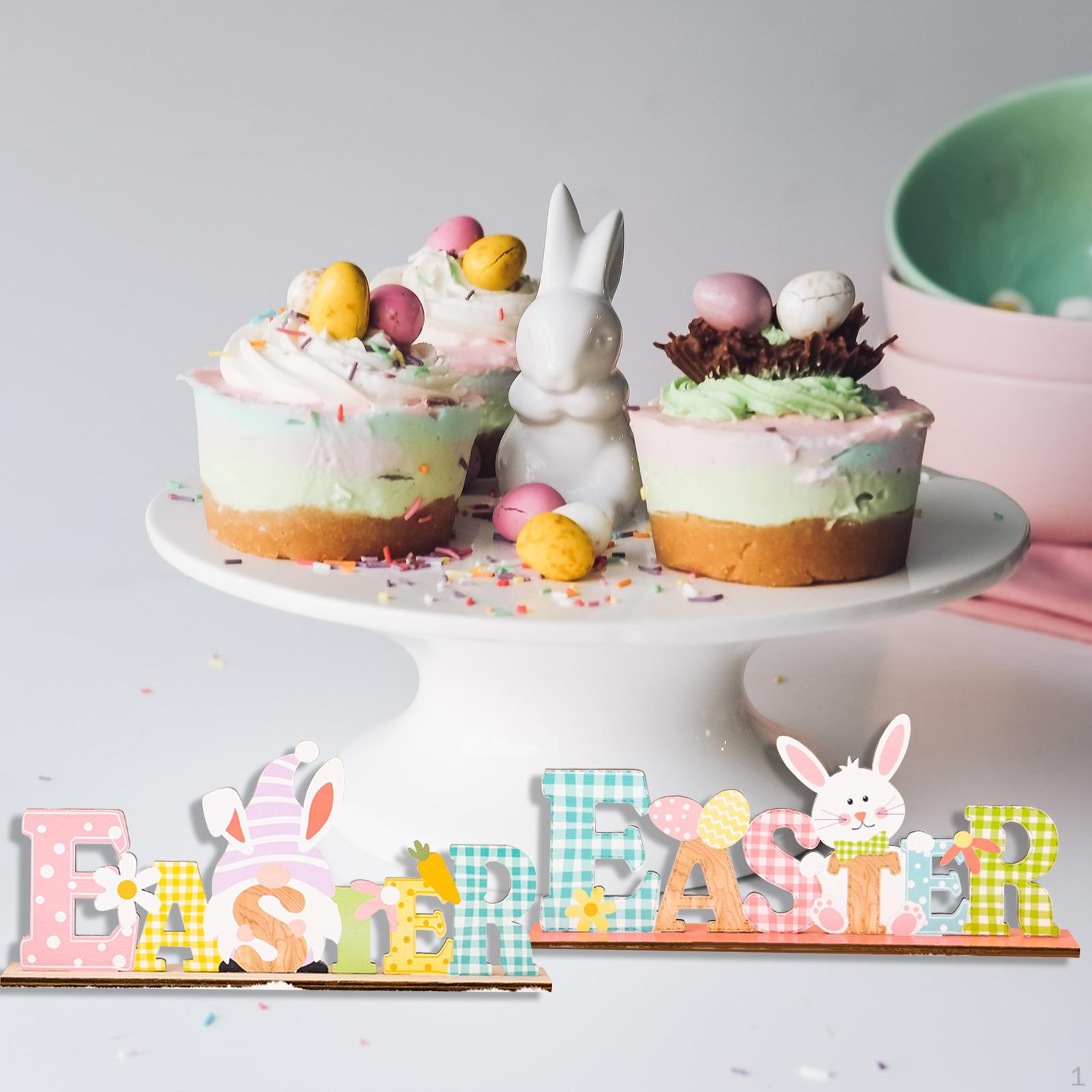 

2Pcs Easter Decorations Tabletop Signs Spring Gnome Bunny Egg Scene Decor Crafts Ornaments for