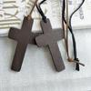 Vintage Wooden for Cross Pendant Brown/Black Rope Necklace Adjustable for Men Wo
