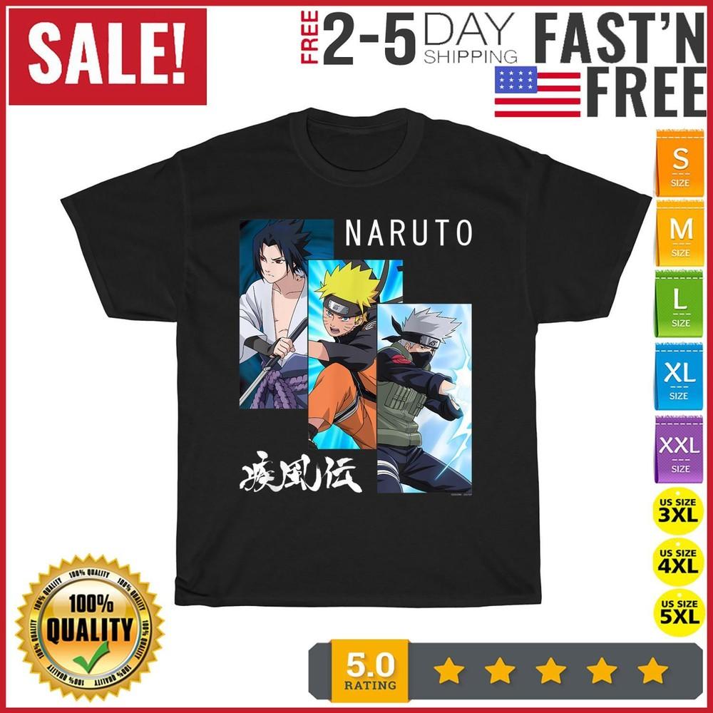 

Naruto Shippuden 3 Panels and Kanji Vintage T Shirt Men Women Fashion NEW 2023 4XL