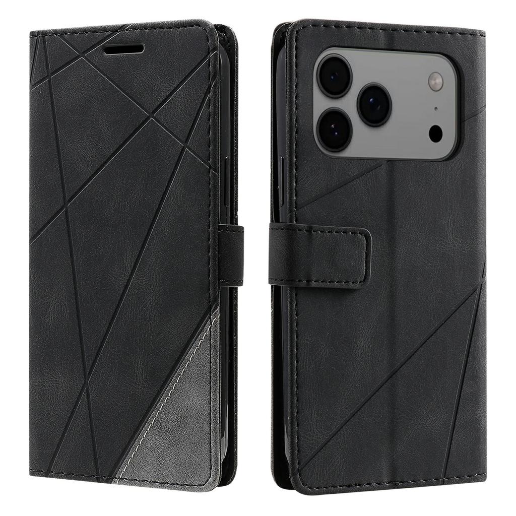 For iPhone 17 Pro Max Case Imprinted Lines PU Leather Splicing Wallet Phone Cover
