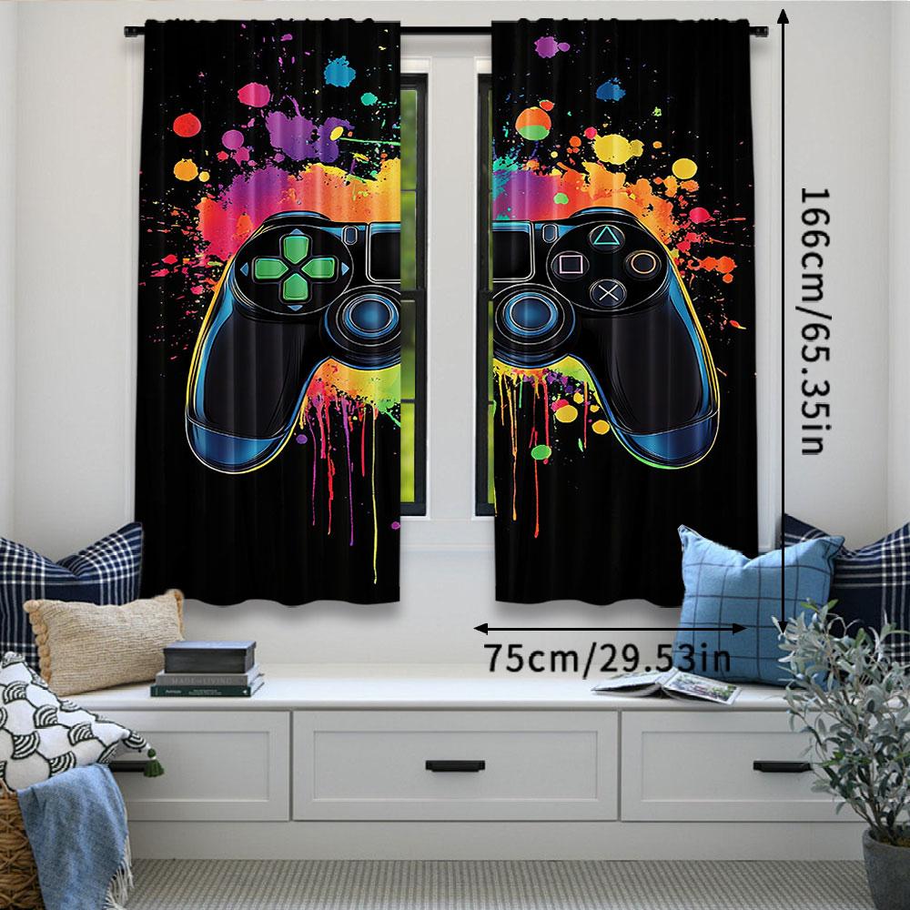 2Pcs Gamer Game Controller Blackout Curtains Bedroom Decor Playroom Living Room For Bedroom Living Room And Office Decor