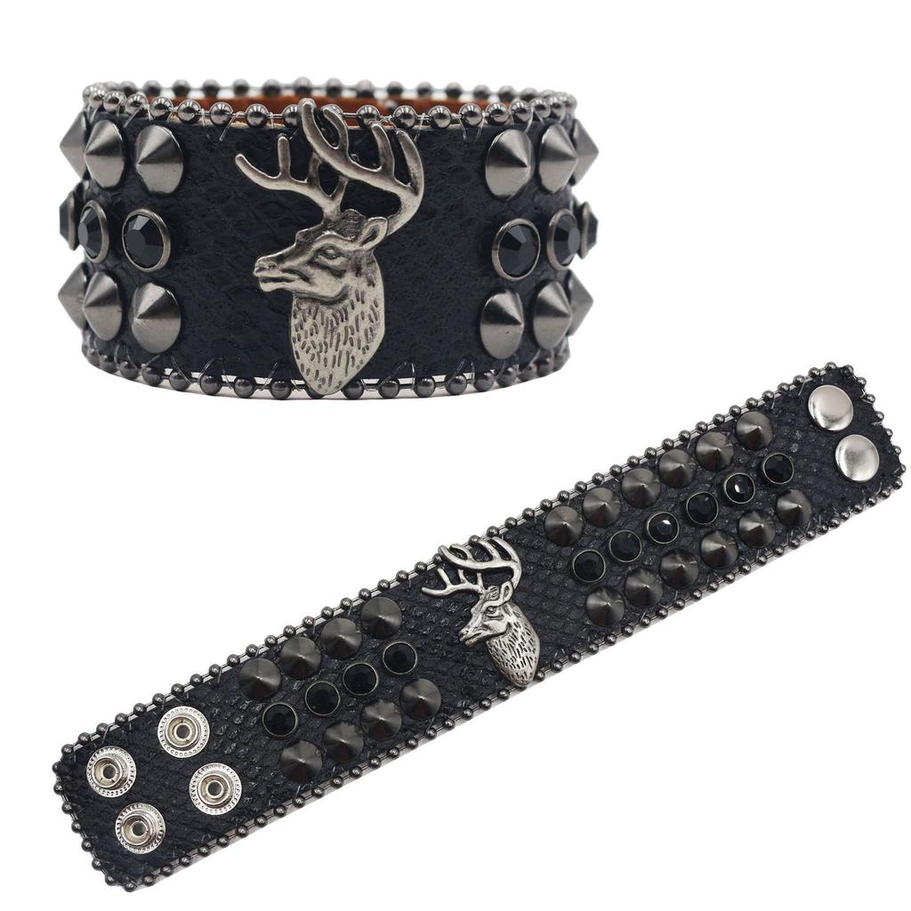 American Rhinestone Rivet Bracelet, Deer Head Decorative Punk Gothic Personalized Jewelry