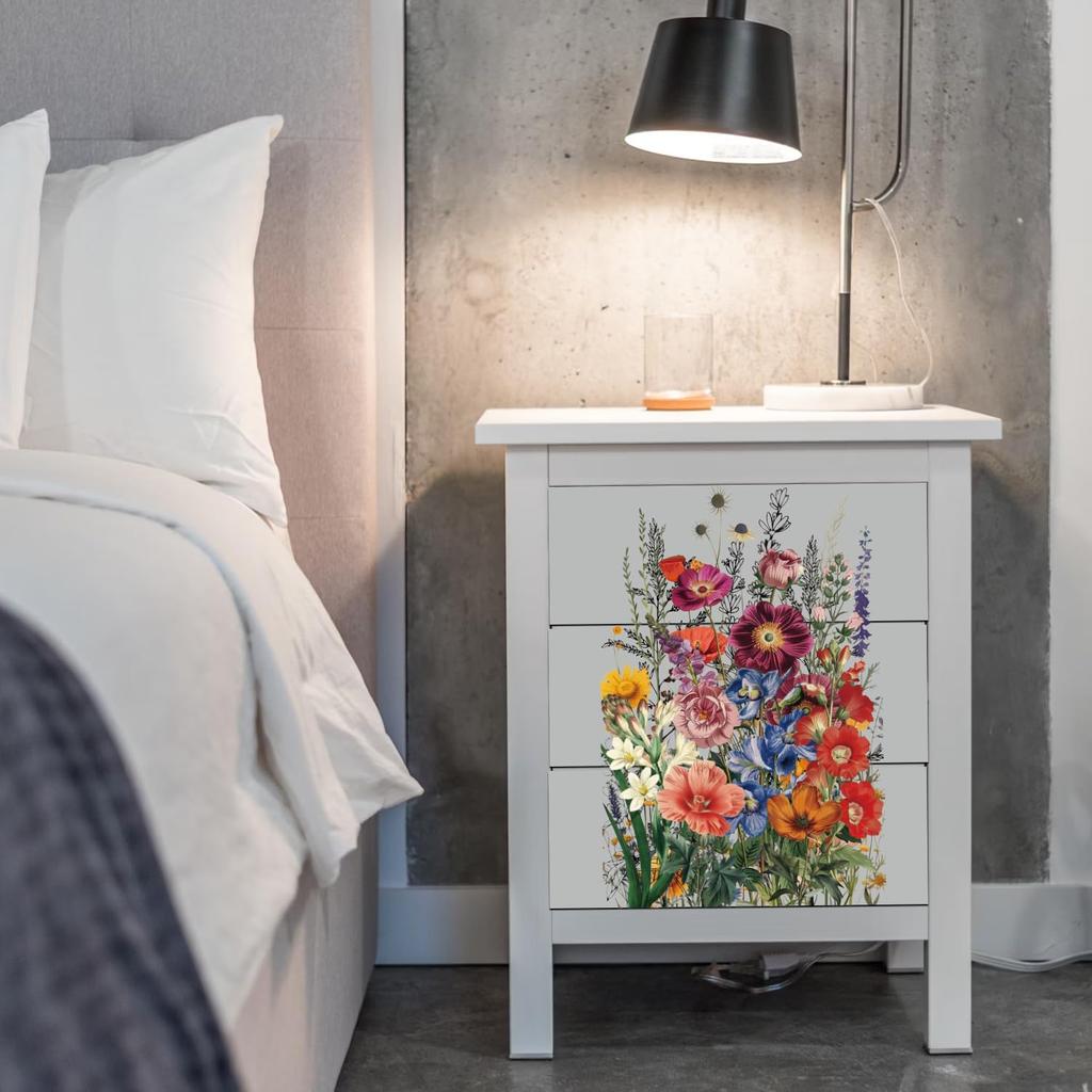 GLOBLELAND 3 Sheets Vintage Garden Flower Transfer Stickers 6x12inch Plant Furniture Windows Rub On Transfer Stickers for DIY Craft Scrapbooking