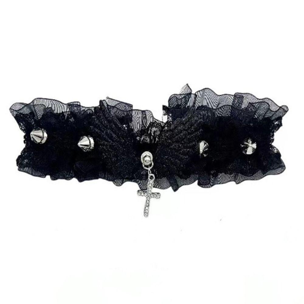 Black White Lace Wing Necklace Vintage Ribbon Bow Gothic Heart Pendant Collar for Women Girls Sweet Lolita Jewelry New Choker