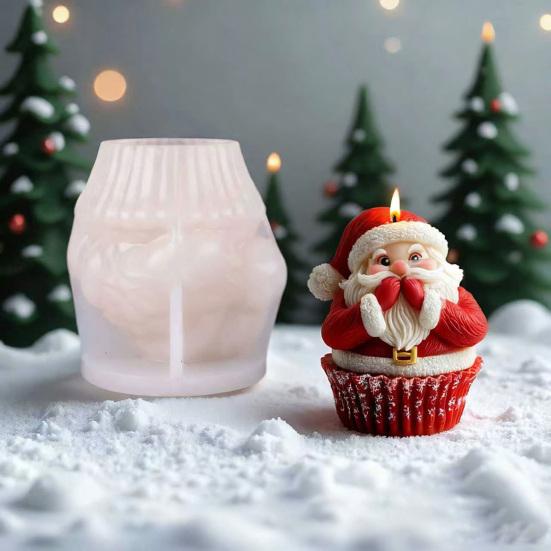 Christmas Candle Mold 3D Embossed Santa Tree Snowman Cylinder Silicone Mold for Resin Candle Soap Craft Cake Chocolate Making