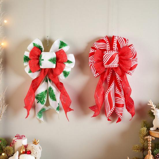 Yousheng Christmas Tree Topper Bow Striped Print Xmas Wreath Gift Bow Christmas Home Indoor Outdoor Decoration