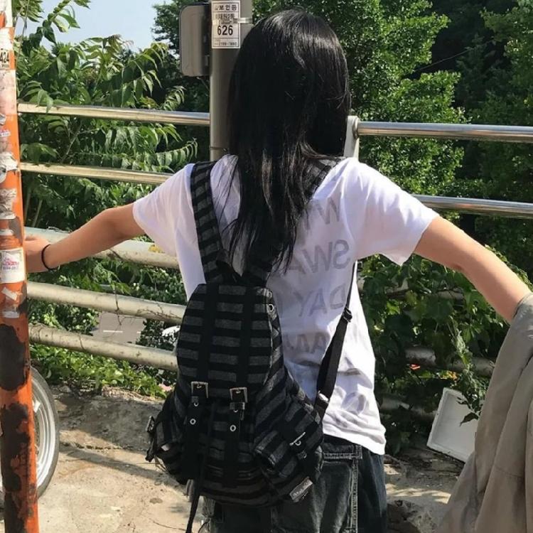 Sac à dos scolaire pour étudiants Sac à dos à rayures rétro Sacs à dos de voyage Sacs à dos de jour grande capacité Sac à dos de voyage pour filles