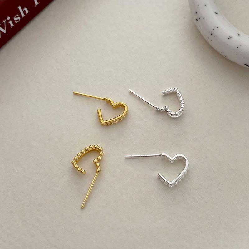 Double-layer Love Bead Edge Heart-shaped Earrings Sweet Design Light Luxury Women