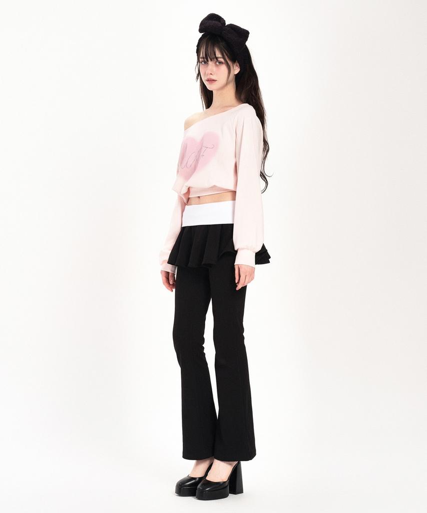 WHISFAIRY Hug Letter Folded Bootcut Skirt Pants - Black
