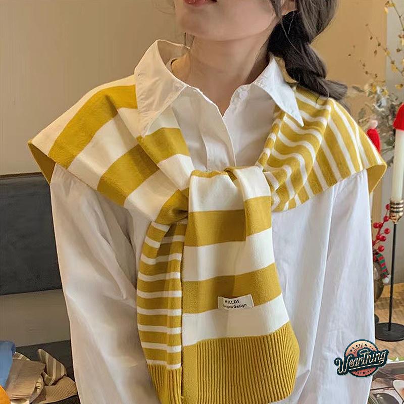 Women's Shawl Knitted Striped Shawl Cross Shawl Blouse Shoulders Fake Collar Cape Knotted Scarf For Women Outerwear