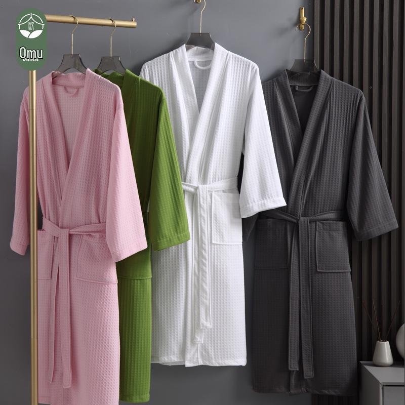 Lightweight Extra Long Waffle Bathrobe for Couples - Breathable Polyester Cotton, Perfect for Spring and Summer