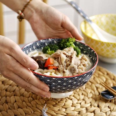 Japanese 6 Inch Noodle Bowl Ceramic Underglaze High Foot Salad Bowl for Home Ramen