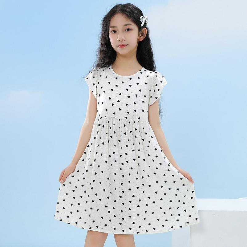 Girls' Cotton-padded Fly-sleeved Dresses, Big Children's Printed Floral Skirts, Back Straps, and Beach Skirts