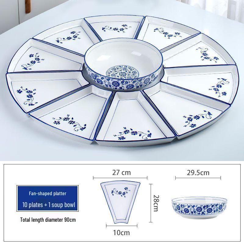 Underglaze Blue & White Ceramic Platter Set