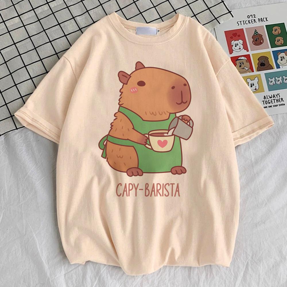 Capybara Top Tees Teen Streetwear Korean Clothes Trendy Anime Classic Top Tees Hip Hop Graphic Psychedelic Gothic Kawaii 80s
