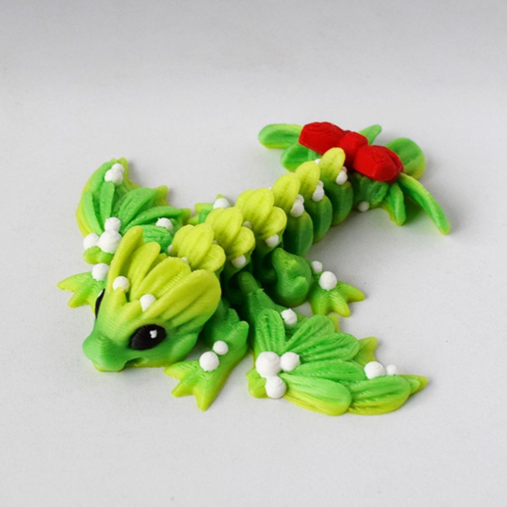 Cute Green Leaves Flying Dragon 3D Printed Toys Joints Free Movable Simulation Green Animal Dragon Model Home Decor Holiday Gift