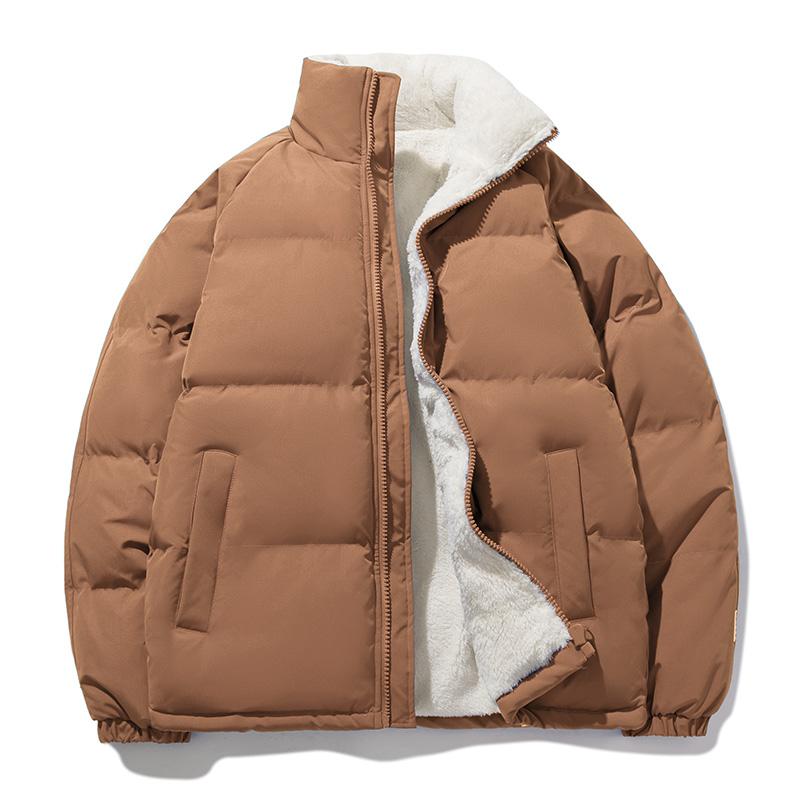 Men Solid Color Thickened Warm Cotton Padded Jacket Unisex Winter Casual Outerwear