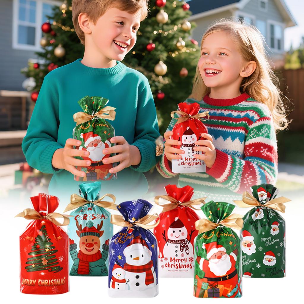 50 Pieces Christmas Drawstring Gift Bags Christmas Wrapping Bags Treats Christma S Party Pouch Sweet Candy Bags With Ribbon Ties