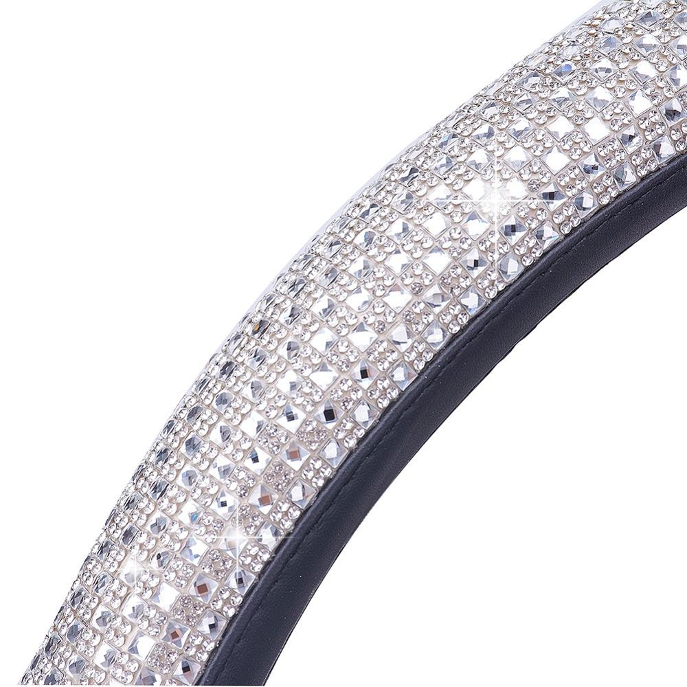 Luxury 3D Square Diamond Steering Wheel Cover fit 37.5-38cm Ultra Bling Crystal Car Van Decor Covers Auto Styling