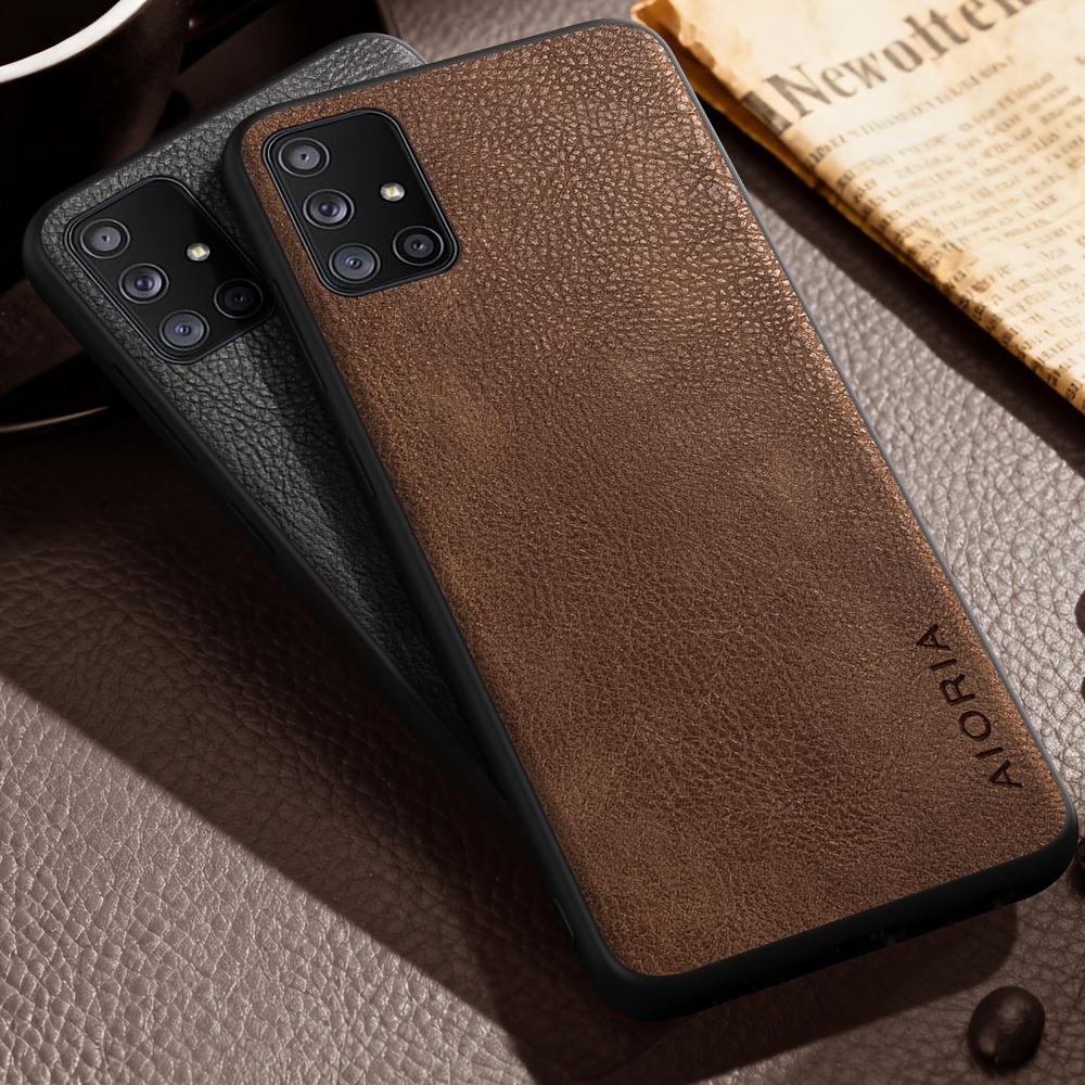 Phone Case: Luxury Case for Samsung Galaxy A71 A51 A11 5G Retro Fashion Natural Texture Solid Color Anti-fingerprints Synthetic Leather Precise