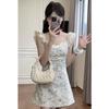 Summer Sweet Traces Temperament Thin Girl Dress Pure Desire New French Square Neck Floral Waist Skirt