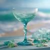 Spiral Cup Handle Wine Glass with Gradient Blue-Green Tone Unique Wave Texture Design Handheld Spiral Wine Cup