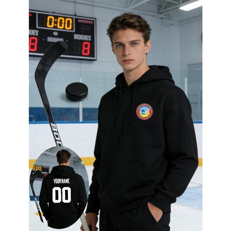 

Hockey Print Hoodie Sweatshirt Wrinkle Resistant Easy Care Outdoor Casual Top XXL чорний