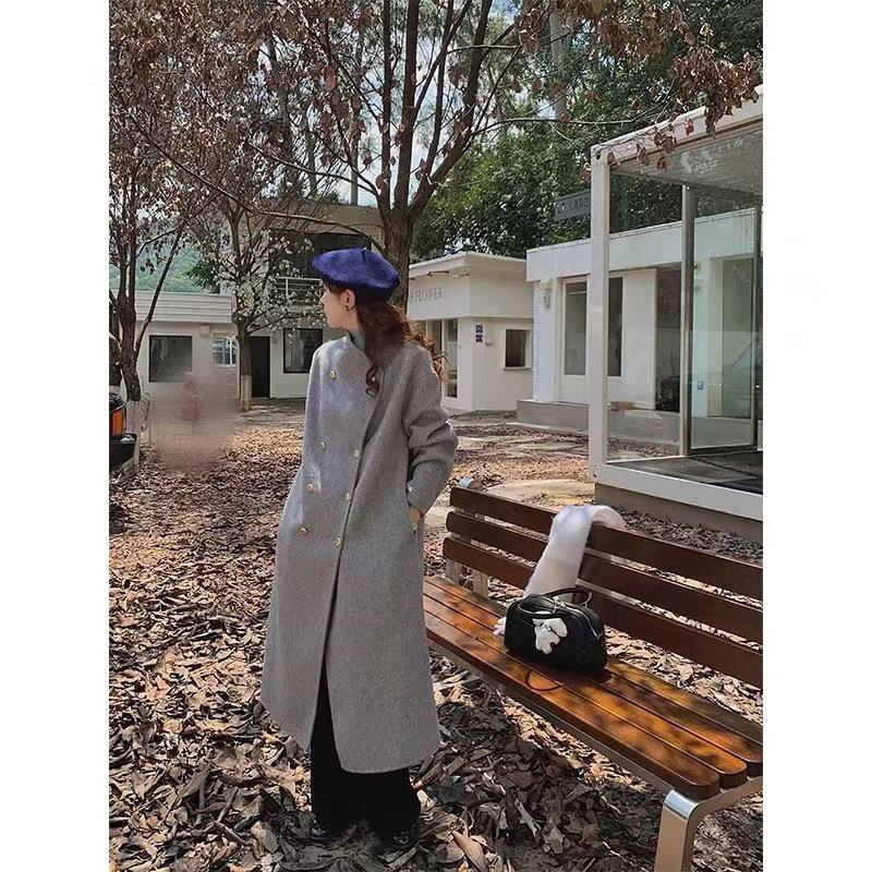 Korean High-Collar Gentle Gray Loose-Fit Wool Coat for Women - Autumn/Winter Fashion