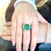 Vintage Green Tourmaline Cocktail Ring with High Carbon Diamond Simulation Emerald Royal Blue Gemstone for Women