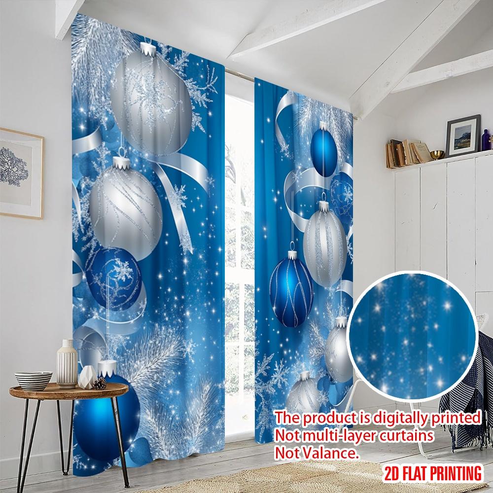 2pcs,2D plane printing Pattern Curtains Blue Silver Christmas Ornaments 100% Polyester (without rod) All Seasons Perfect for
