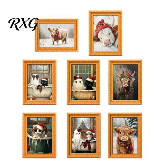 Christmas Gift for Family Halloween Refrigerator Magnets, Cute Cat Ghost Bathing Picture Frame Retro Funny Home Decorations Highland Cow Magnetic