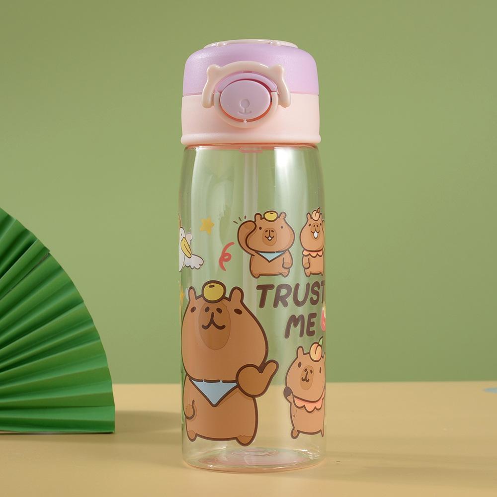 

Мила Капібара Мультяшна Пластикова Чашка Портативна Ручка Кришка, що відкидається Чашка з Соломкою Високий Зовнішній Вигляд 500ml рожевий