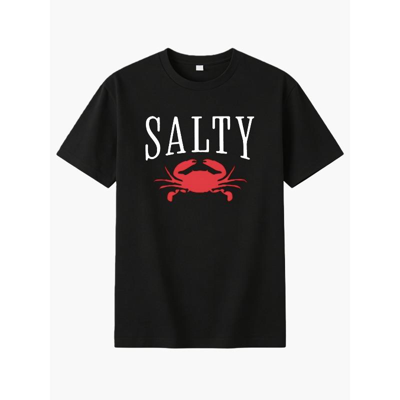 European Sizes Boys' T-Shirt, Creative Fun "Cool Crab SALTY" Cartoon Print Short Sleeve, Suitable for Indoor Outdoor Casual Play Sports