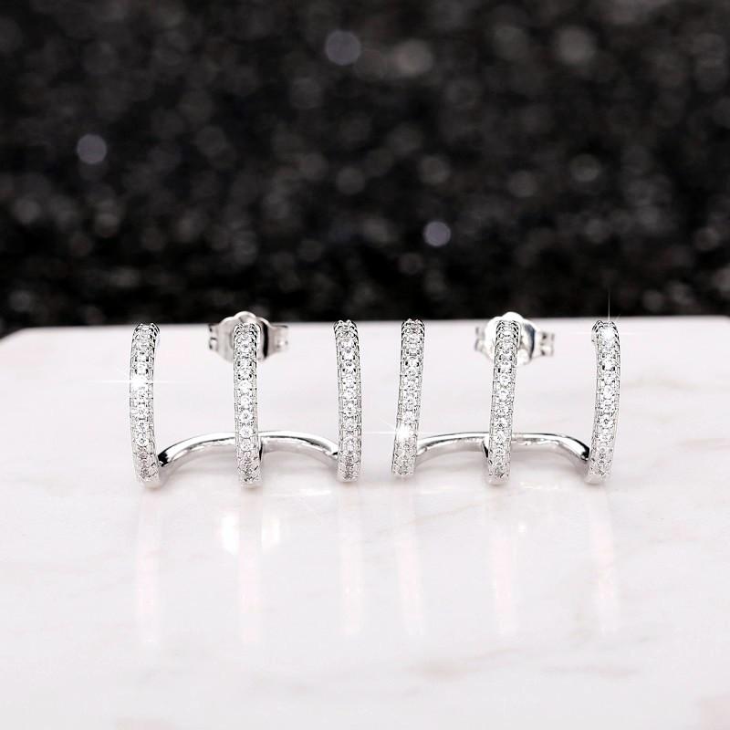Huitan Three Line Claws Design Stud Earrings for Women Silver Color Crystal CZ Fashion Versatile Female Ear Piercing Earrings
