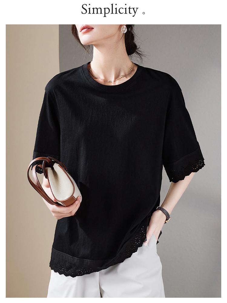 Lace Lace Patchwork Round Neck Short Sleeved T-shirt